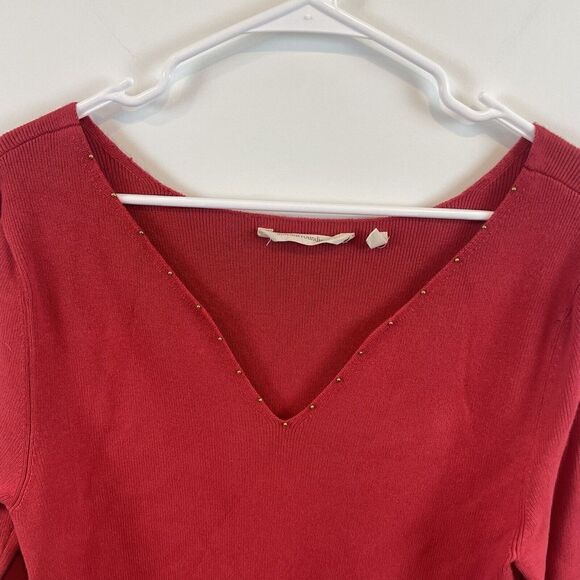 Soft Surroundings Size Large Red Gold Beaded‎ Sweater Rayon Nylon Spandex - Picture 3 of 6